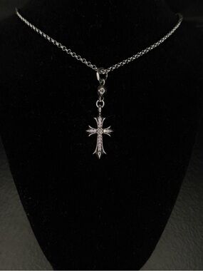 Chrome Hearts Diamond Studded Floral Cross with Ball Bail Small Unisex Pendant